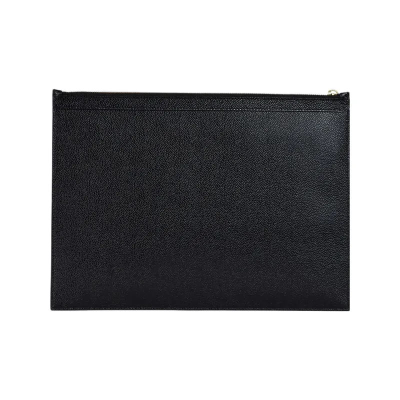 THOM BROWNE· Eggstone Grain Leather Document Bag Clutches Men's Black-1