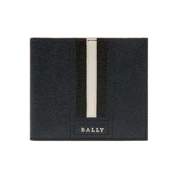 BALLY Cow Leather Card Clip Card Holder Wallets Men's Blue