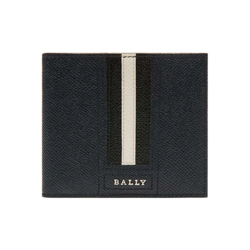 BALLY Cow Leather Card Clip Card Holder Wallets Men's Blue-0