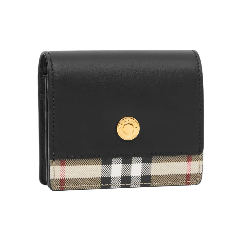 Burberry Vintage Leather Wallet Small Size Women's Black/Beige-1