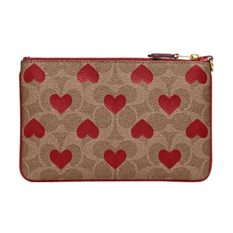 COACH Heart Canvas With Leather And Calfskin Wrist Bag Clutch Trumpets Women's Brown-1