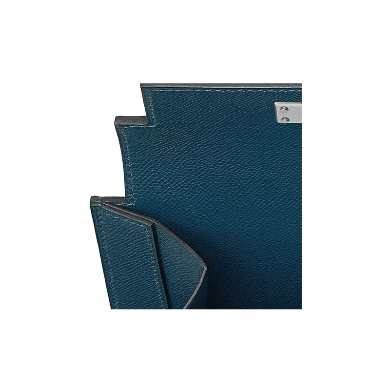 HERMES Kelly Pocket Cow Leather Wallet Women's Dark Blue-3