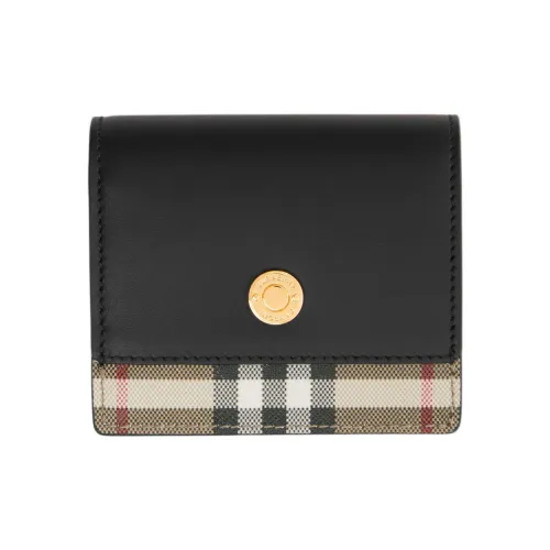 Burberry Vintage Leather Wallet Small Size Women's Black/Beige