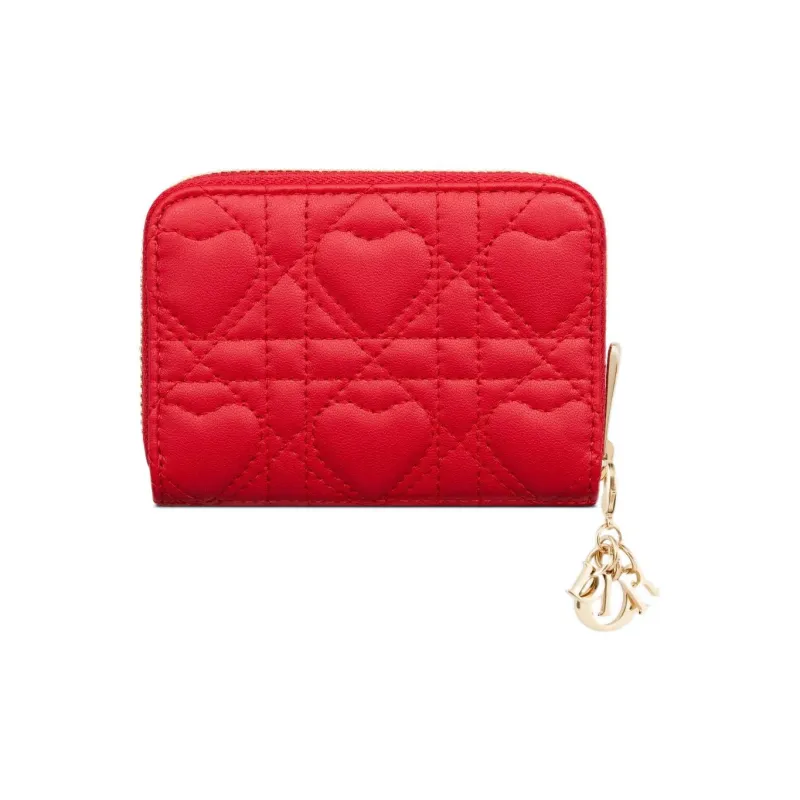 DIOR Lady Dior Sheepskin Coin Purse Small Size Women's Red-2