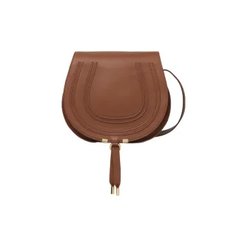 Chloe Marcie Grained Calfskin Messenger Bag Saddle Bag Shoulder Bag Crossbody Bag Medium Size Women's Tan