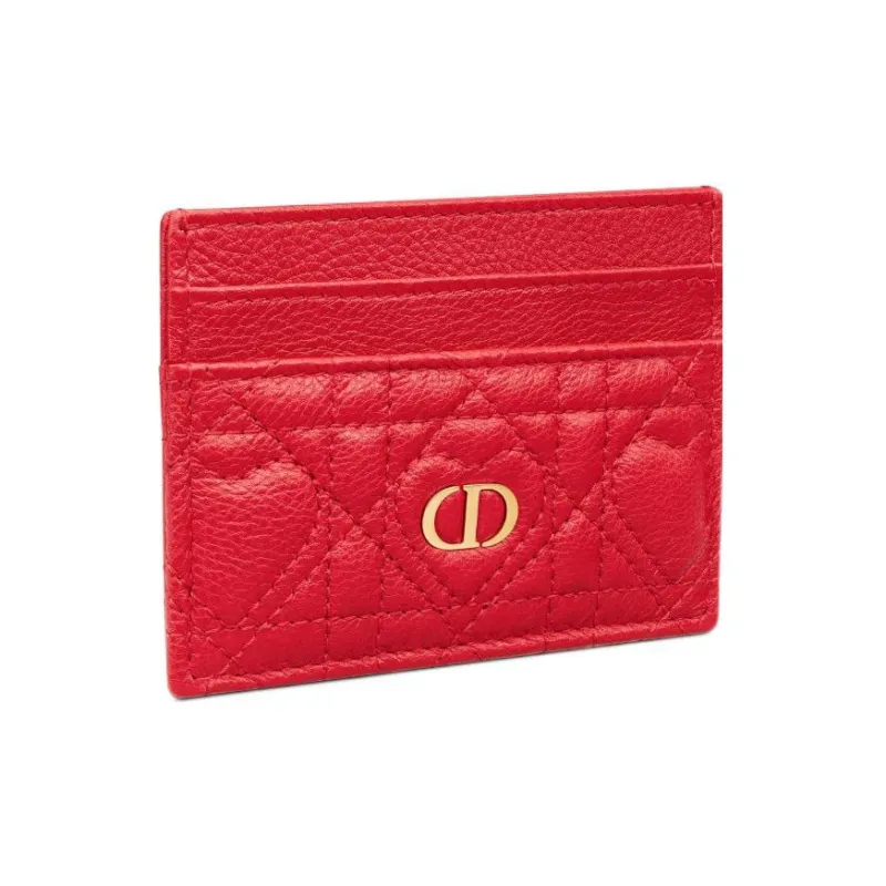 DIOR Caro Calfskin Card Holder Card Holder Women's Red-1