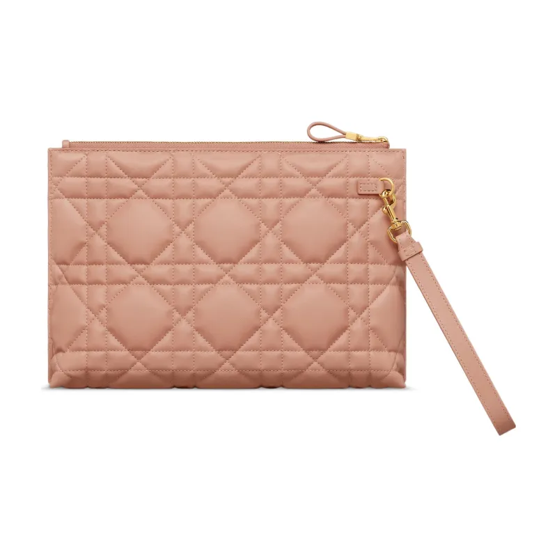 DIOR Caro Lambskin Wrist Clutches Large Size Women's Rose Pink-2