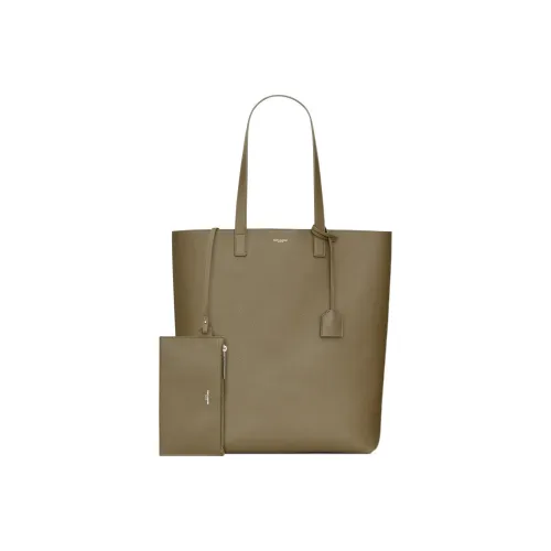 SAINT LAURENT Calfskin Tote Bag Shopping Bag Shoulder Bag Handbag Men's Dark Khaki