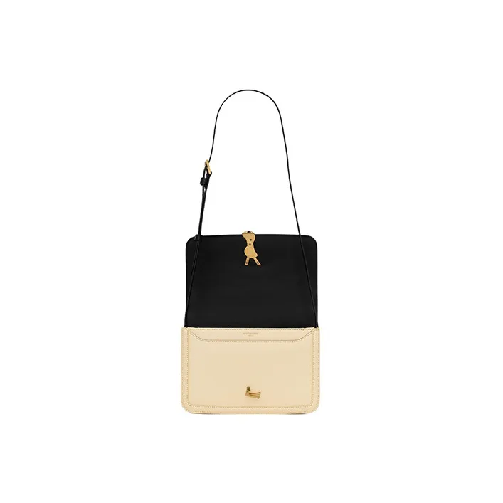 SAINT LAURENT SOLFERINO Cow Leather Tofu Bag Shoulder Bag Crossbody Bag Medium Size Women's Black/Beige-5