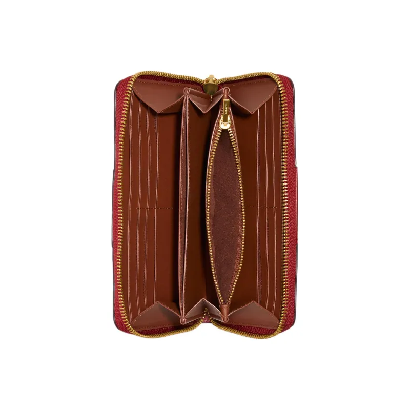 COACH Zip Around Canvas With Leather And Calfskin Card Holder Wallet Women's Brown & Red-2