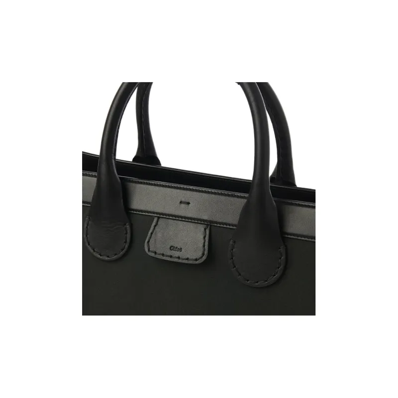 Chloe Edith Canvas With Calfskin Handbag Large Size Men's Black-4