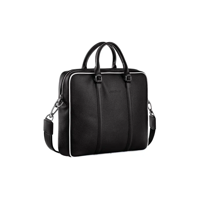 LONGCHAMP Le Foulonné Cow Leather Briefcase Handbag Shoulder Bag Crossbody Bag Mini Men's Black & White-1
