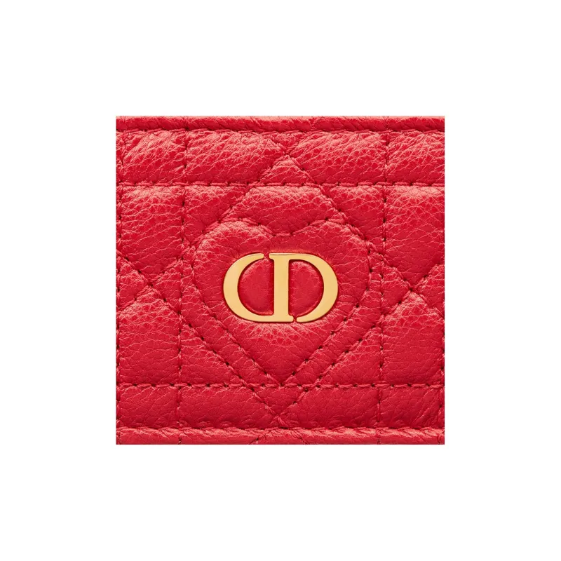 DIOR Caro Calfskin Card Holder Card Holder Women's Red-3