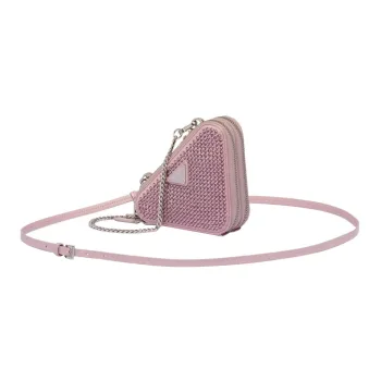 PRADA Embellished Satin And Leather Mini Pouch Alabaster Pink