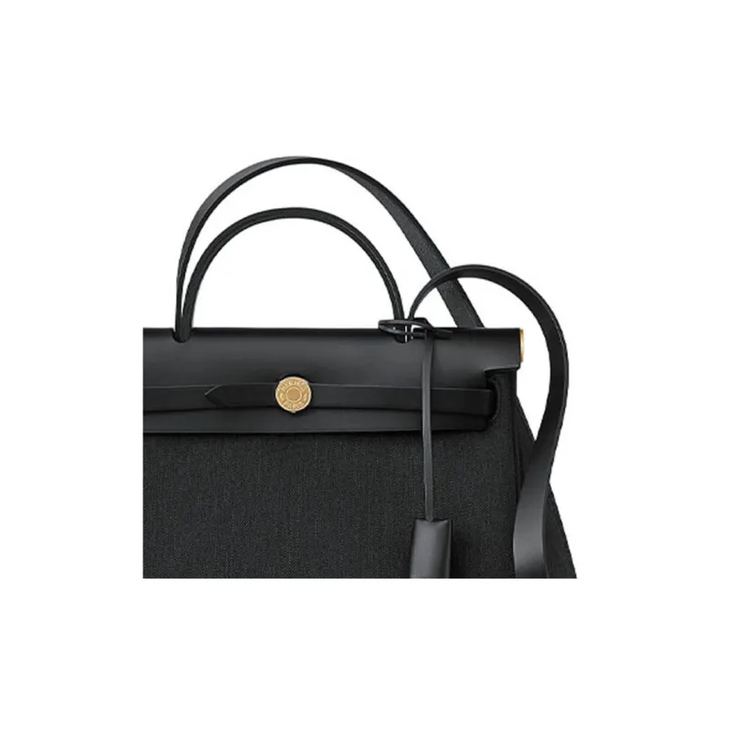 HERMES Herbag Zip Reversible Canvas With Cow Leather Handbag Shoulder Bag Crossbody Bag Regular Unisex Black-4