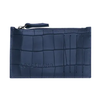 LONGCHAMP Croco Block Cow Leather Coin Purse, Card Holder Men's Marine Blue