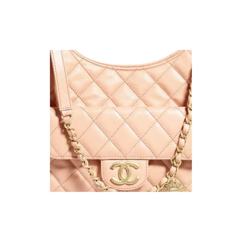 CHANEL HOBO Grain Calfskin Hobo Messenger Bag, Hippie Bag, Shoulder Bag, Crossbody Bag Medium Size Women's Light Pink-1
