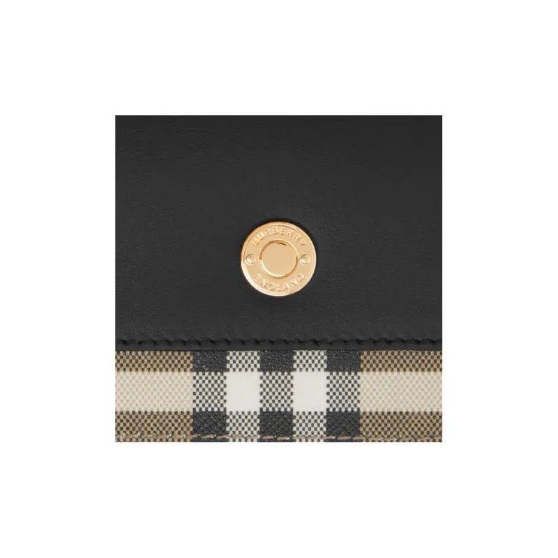Burberry Vintage Leather Wallet Small Size Women's Black/Beige-4