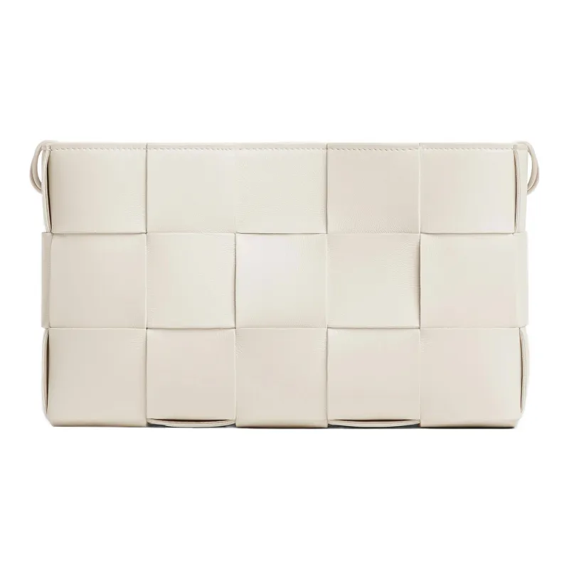 Bottega Veneta Cassette Pouch On Strap Intreccio Chalk-2