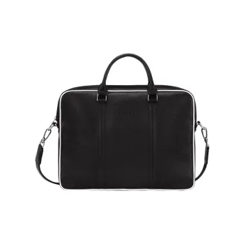 LONGCHAMP Le Foulonné Cow Leather Briefcase Handbag Shoulder Bag Crossbody Bag Mini Men's Black & White