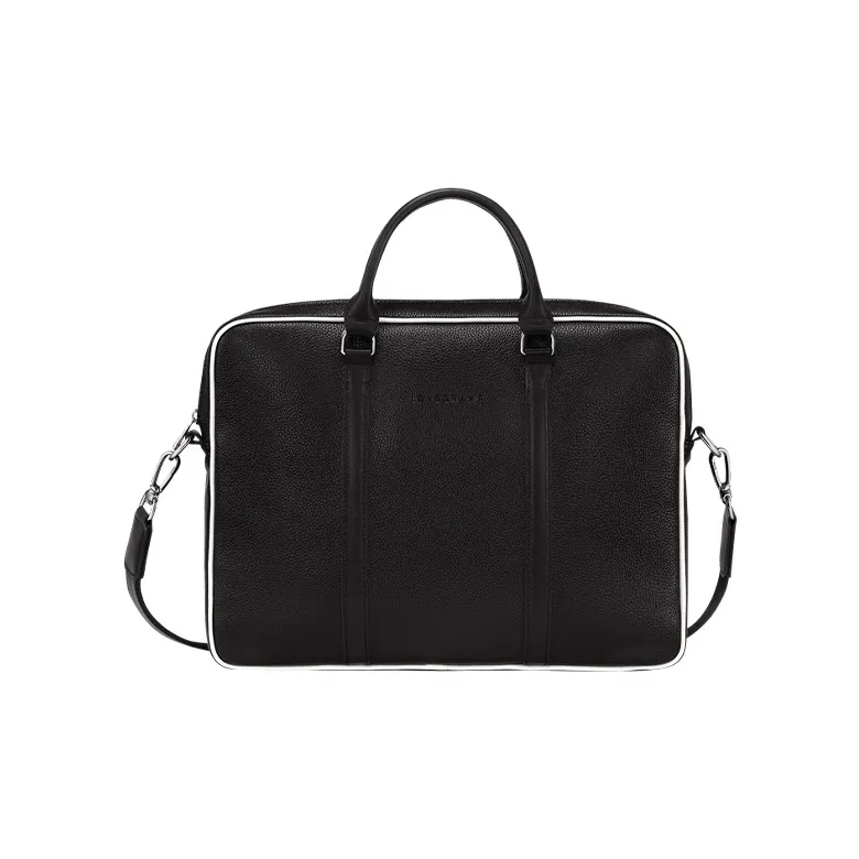 LONGCHAMP Le Foulonné Cow Leather Briefcase Handbag Shoulder Bag Crossbody Bag Mini Men's Black & White-0