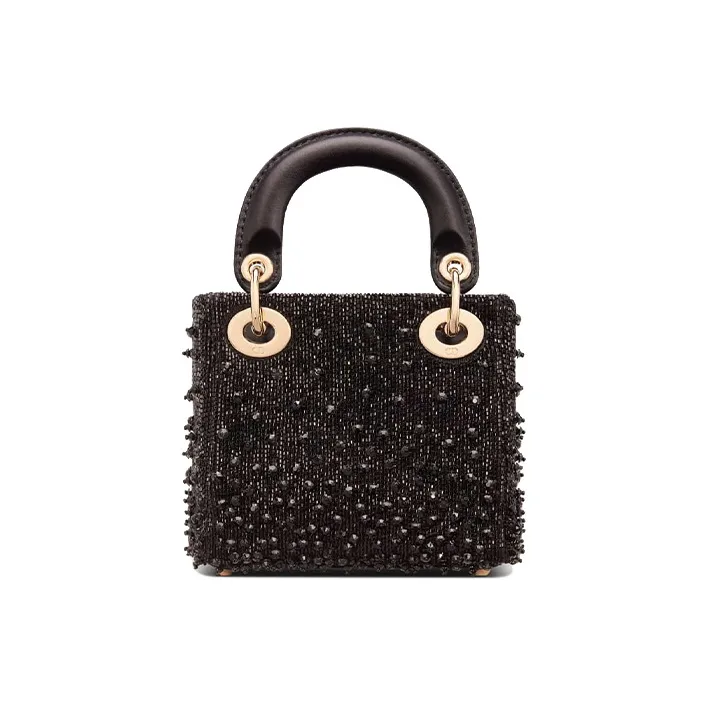 DIOR Lady Dior Satin Beaded Embroidery Daisie Bag Shoulder Bag Crossbody Bag Handbag Extra Mini Women's Black-2