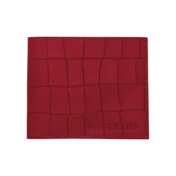 LONGCHAMP Croco Block Crocodile Pattern Cow Leather Wallet Men's Red