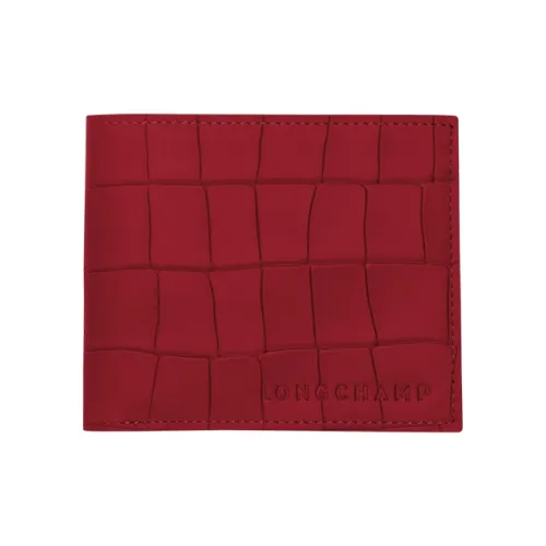 LONGCHAMP Croco Block Crocodile Pattern Cow Leather Wallet Men's Red