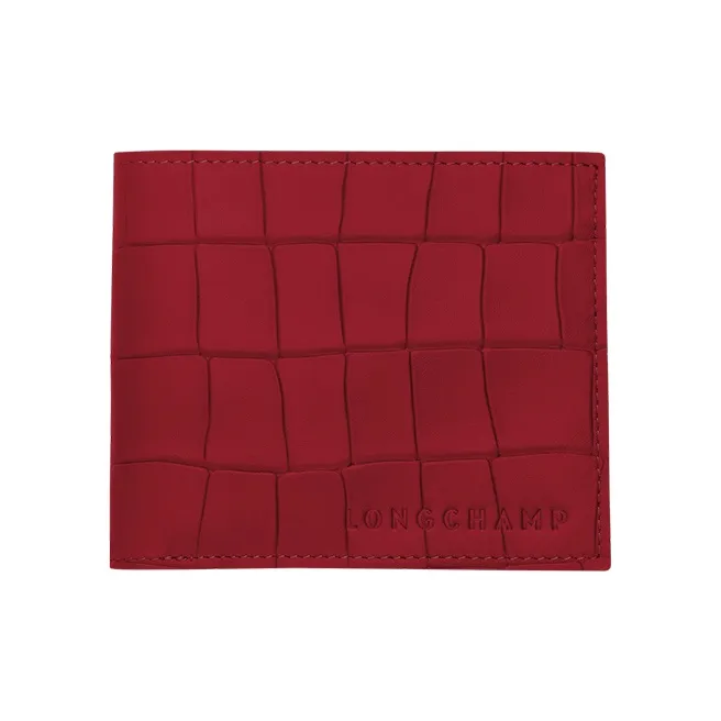 LONGCHAMP Croco Block Crocodile Pattern Cow Leather Wallet Men's Red-0