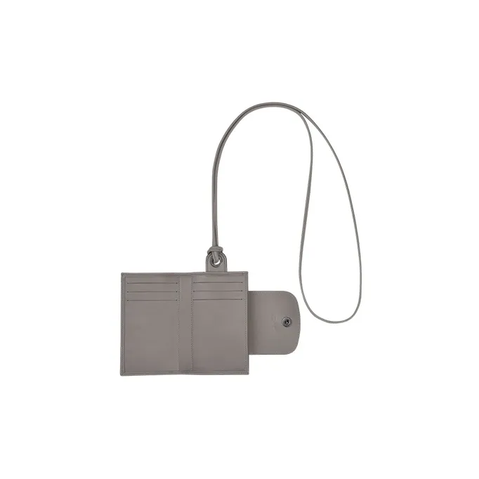 LONGCHAMP Le Pliage Cuir Leather Hanging Rope Card Holder Coin Purse Regular Women's Gray-2
