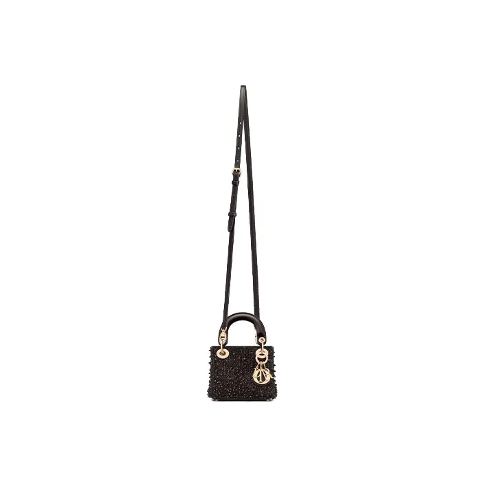 DIOR Lady Dior Satin Beaded Embroidery Daisie Bag Shoulder Bag Crossbody Bag Handbag Extra Mini Women's Black-4