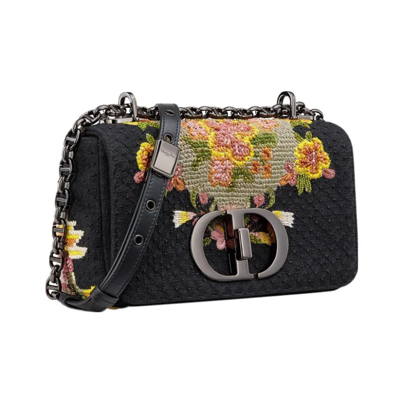 DIOR Caro Leather Shoulder Bag Crossbody Bag Small Size Women's Black-1