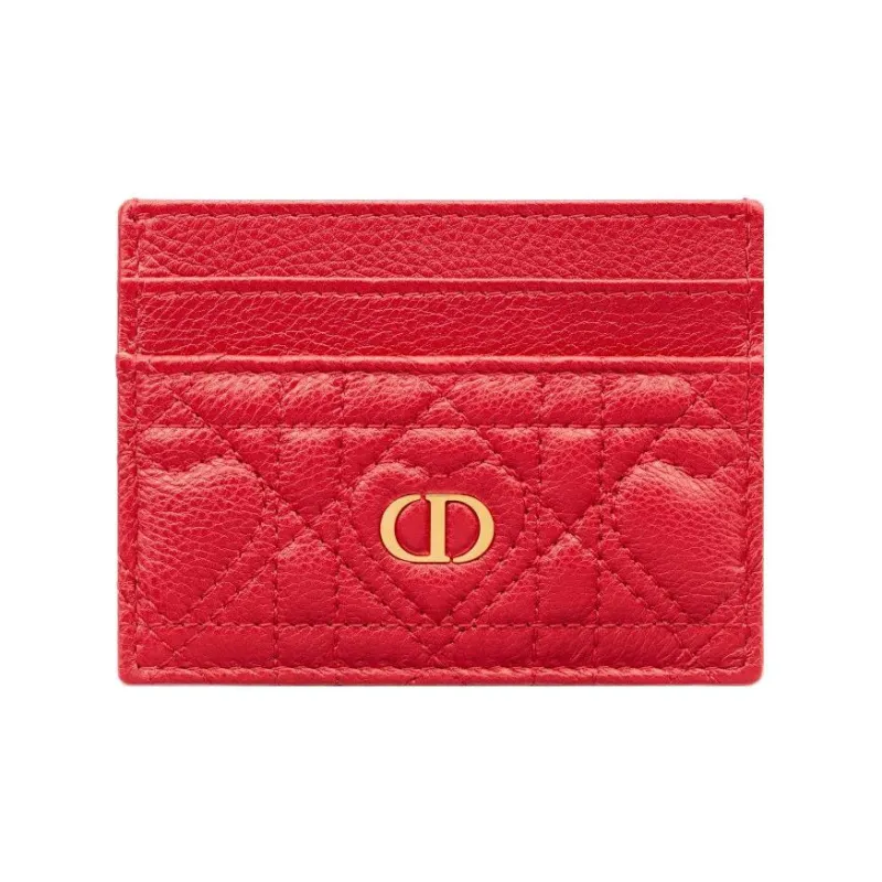 DIOR Caro Calfskin Card Holder Card Holder Women's Red-0