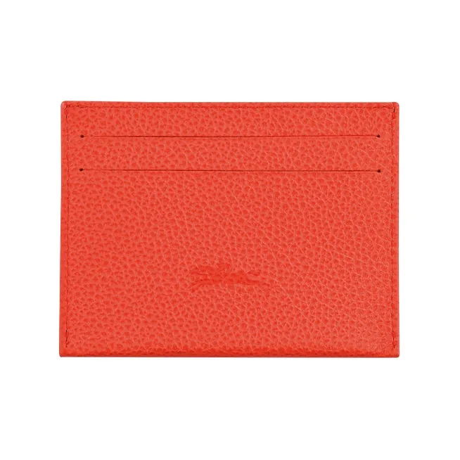LONGCHAMP Le Foulonné Grained Textured Cow Leather Card Clip Card Holder Women's Orange-1