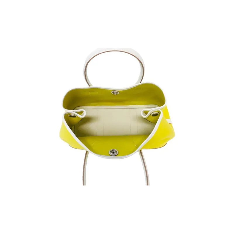 HERMES Garden Party Canvas With Leather Garden Bag Handbag Women's Yellow White-3
