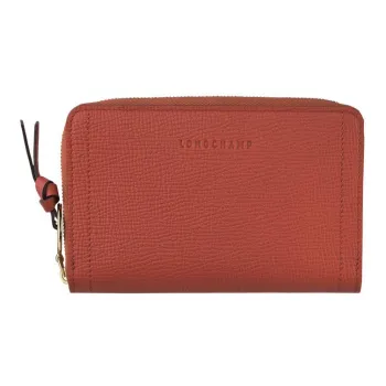 LONGCHAMP Mailbo Grained Cow Leather Card Holder Wallet Women's Orange
