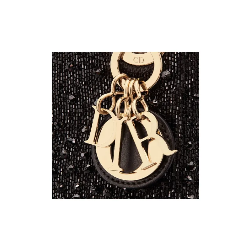 DIOR Lady Dior Satin Beaded Embroidery Daisie Bag Shoulder Bag Crossbody Bag Handbag Extra Mini Women's Black-5