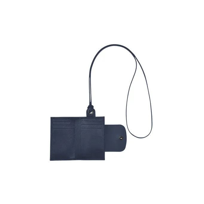 LONGCHAMP Le Pliage Cuir Leather Hanging Rope Card Holder Coin Purse Regular Women's Blue-2
