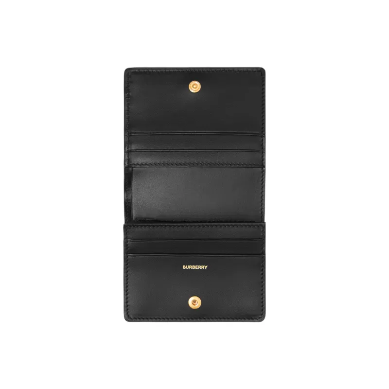 Burberry Vintage Leather Wallet Small Size Women's Black/Beige-3