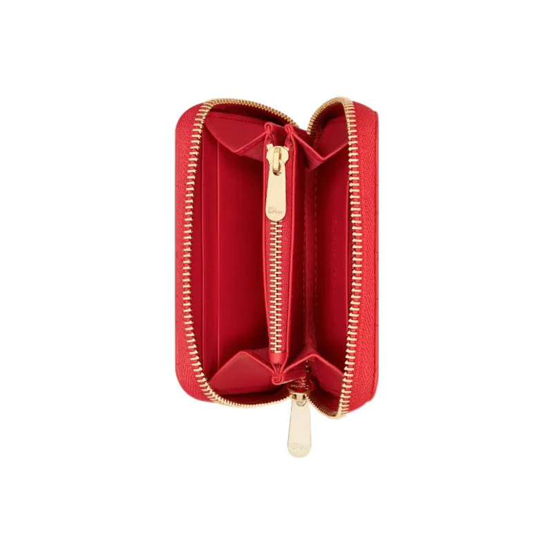 DIOR Lady Dior Sheepskin Coin Purse Small Size Women's Red-3