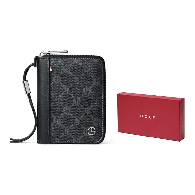 GOLF PVC With Cow Leather Coin Purse, Anti Skimming Card Holder Trumpets Men's Black-0