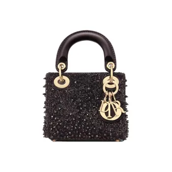 DIOR Lady Dior Satin Beaded Embroidery Daisie Bag Shoulder Bag Crossbody Bag Handbag Extra Mini Women's Black