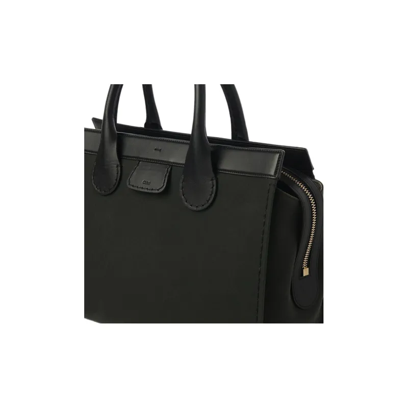 Chloe Edith Canvas With Calfskin Handbag Large Size Men's Black-2