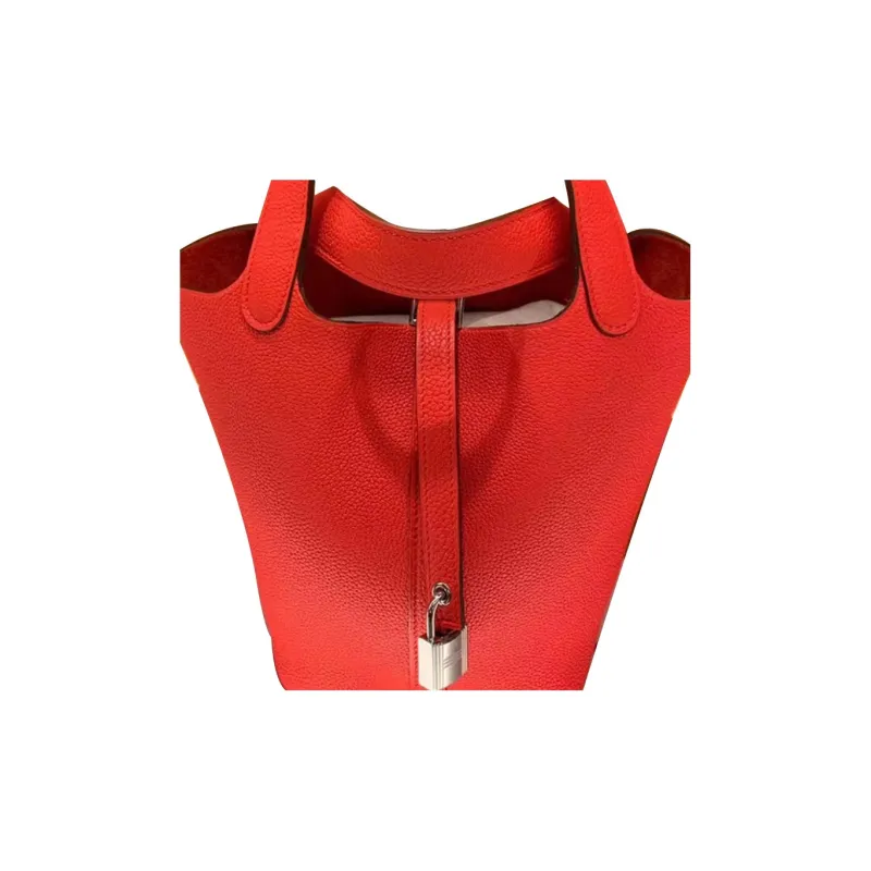 HERMES Picotin Lock Little Bull Leather Basket Bag Bucket Bag Handbag 18 Women's Tomato Red-3