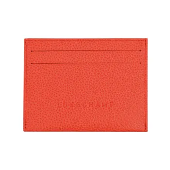 LONGCHAMP Le Foulonné Grained Textured Cow Leather Card Clip Card Holder Women's Orange