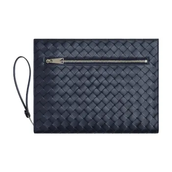 Bottega Veneta Cow Leather Briefcase Storage Bag Medium Size Men's Space Blue