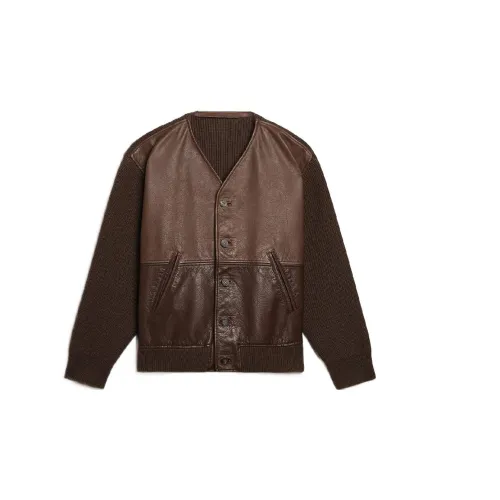 Golden Goose Leather Jackets Men Chocolate