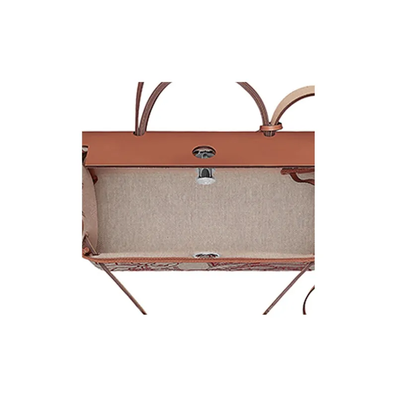 HERMES Herbag Zip Canvas With Leather Handbag, Shoulder Bag, Crossbody Bag Women's Orange Flavor Brown-4