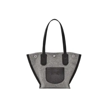LONGCHAMP Roseau Wool Blended With Cow Leather Trim Tote Bag Shopping Bag Shoulder Bag Handbag Extra Small Women's Gray