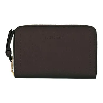 LONGCHAMP Mailbo Grained Cow Leather Card Holder Wallet Women's Brown